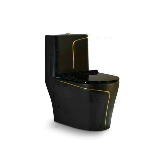 BỒN CẦU KHỐI CAO CẤP MÀU ĐEN VIỀN VÀNG
