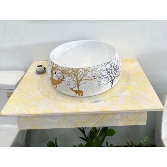 Lavabo Tròn Hoa Văn Vàng Tại Trà Vinh